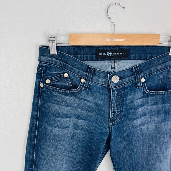 ROCK & REPUBLIC BLUE SKINNY JEANS ANKLE ZIPPER - Picture 3 of 9